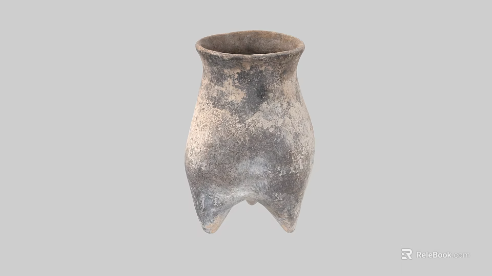 Ancient Three Legged Clay Vessel With Distressed Surface And Archaeological Significance 3d model 