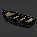 Wooden Boat Blue And Red Painted With Wooden Seats And Two Tires On Sides