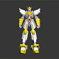 Futuristic Game Movie Character Silver Yellow Red Mecha Robot With Geometric Design Standing Pose