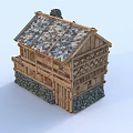 Traditional Wooden House Design With Stone Base Wooden Frame Tiled Roof And Chimney