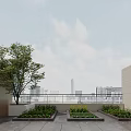 Rooftop Villa Balcony With White Umbrella Green Plants Wooden Deck And City Skyline