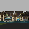 Scenic Traditional Commercial Street With Waterfront Architecture And Green Plazas