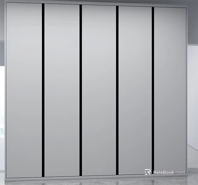 Modern White Wardrobe With Black Vertical Stripes And Minimalist Interior Design 3d model 