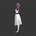 Game Movie Character With Pink Hair White Dress Blue Sleeves Belt And Arms Outstretched
