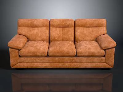 Modern Brown Three Seater Sofa With Upholstered Backrest And Comfortable Armrests 3d model