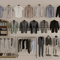 Stylish Clothes Displayed On Racks And Hangers With Shirts Suits Coats And Mannequins