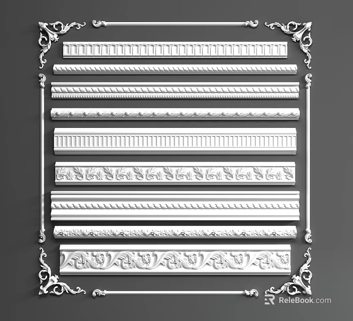 Decorative Gypsum Cornice Molding With Various Ornate Patterns And Designs 3d model