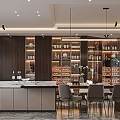 Modern Dining Living Room Interior Design With Marble Dining Table Sofa And Wine Cabinet