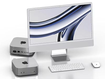Apple iMac Desktop Computer With Mac Mini Keyboard And Mouse Modern Design 3d model