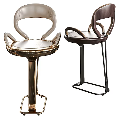 Two Modern Bar Stools With Curved Backrest Leather Seats And Metal Frames 3d model