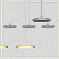Modern Multiple Round Gold Metallic Pendant Lights Glowing In Interior Design 3d model