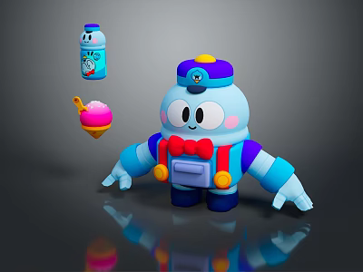 Blue Cartoon Game Movie Character With Hat Red Bow Tie Ice Cream Cone And Bottle 3d model