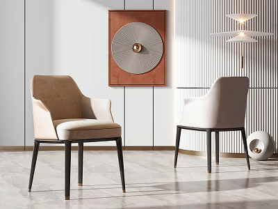 Modern Dining Chairs With Beige Cream Upholstery And Black Legs In Minimalist Interior 3d model