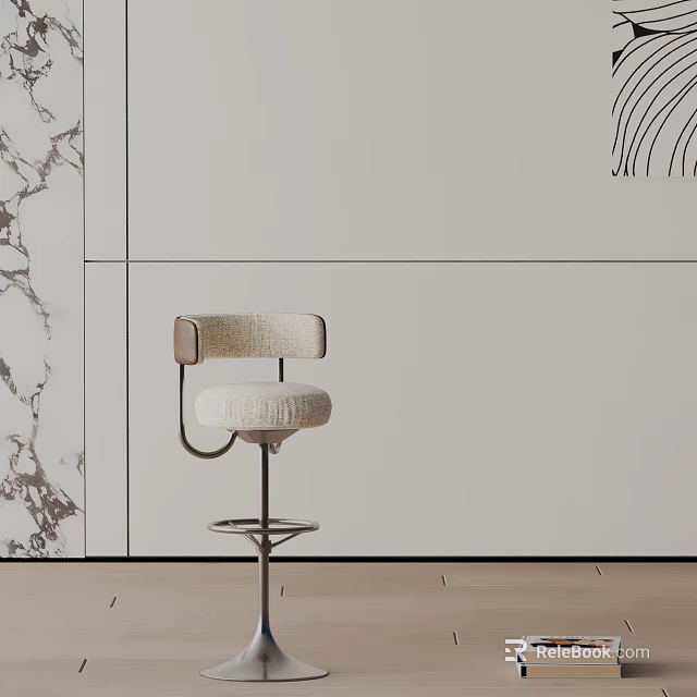 Modern Fabric Bar Stool With Metal Frame Against Minimalist Marble Wall Background 3d model 