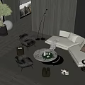 Modern Beige L-shaped Sofa and Round Coffee Table Set with Black Accent Chairs Decorative Pillows