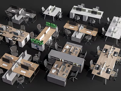 Modern Office Interior With Multiple Desks Chairs Partitions And Green Plants 3d model