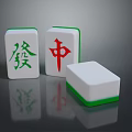 Traditional Chinese Mahjong Tiles With Fa Zhong Characters And White Tile Green Edge