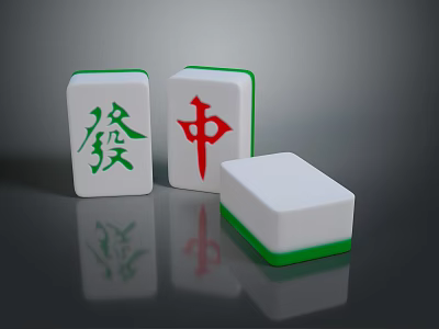 Traditional Chinese Mahjong Tiles With Fa Zhong Characters And White Tile Green Edge 3d model