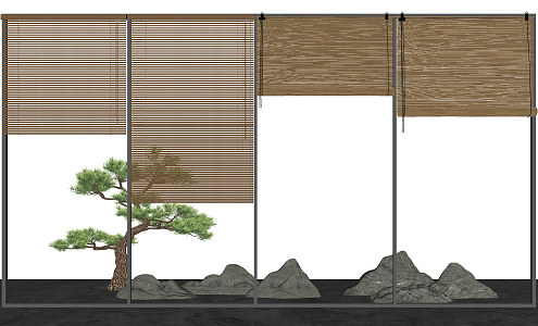 New Chinese-style Pine Bamboo Blinds Venetian Blinds Frockery Pine 3d model