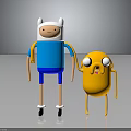 Cartoon Character Finn and Yellow Creature Jake Standing Together on Black Background