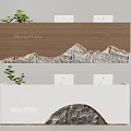 Modern Reception Desk Interior With Wooden Panel Stone Mountain Texture And Plant Decoration