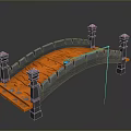 Arch Bridge 3D Model With Orange Walkway And Decorative Stone Pillars