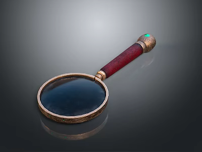 Elegant Magnifying Glass With Red Handle Golden Frame And Green Gemstone Accent 3d model
