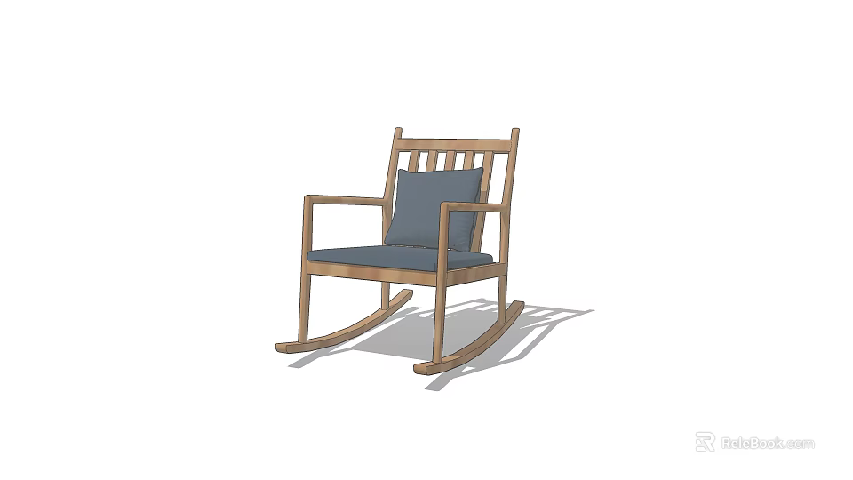 Wooden Rocking Leisure Chair with Blue Cushion and Armrests for Comfortable Seating 3d model 