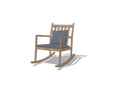 Wooden Rocking Leisure Chair with Blue Cushion and Armrests for Comfortable Seating 3d model