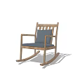 Wooden Rocking Leisure Chair with Blue Cushion and Armrests for Comfortable Seating