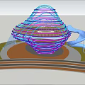 Kids Play Area Featuring Shell Shaped Net Structure Blue Slide And Colorful Pathways