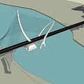 Modern Cable Stayed Bridge Design With Arched Pylon Multiple Cables Spanning Calm Water 3d model