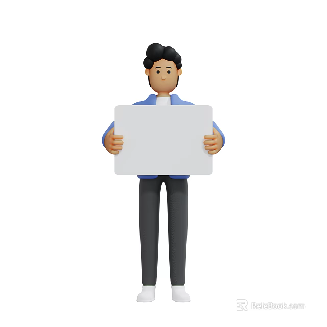Man Standing And Holding Blank White Sign In Front Of Him 3d model 