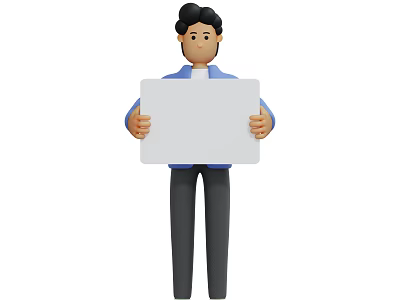 Man Standing And Holding Blank White Sign In Front Of Him 3d model