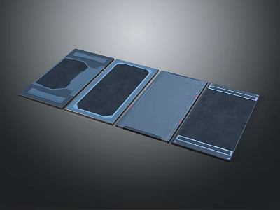 Four Different Flat Panel Equipment Devices With Black And Blue Surface Designs 3d model