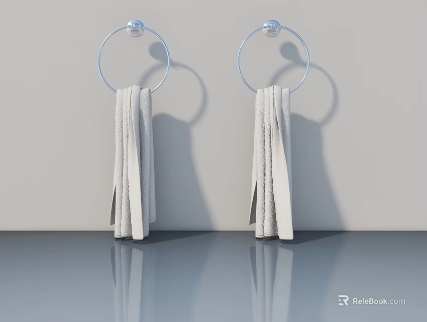 Bathroom Flush Door With Chrome Towel Rings And White Towels 3d model 