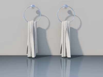 Bathroom Flush Door With Chrome Towel Rings And White Towels 3d model