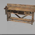 Rustic Wooden Workbench Furniture With Drawers X Shaped Base And Long Surface
