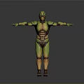 3D Model of Insect Like Humanoid with Green Yellow Muscular Body and Outstretched Arms