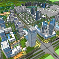 Aerial View Of Urban Planning With High Rise Buildings Parks Roads And Lakes