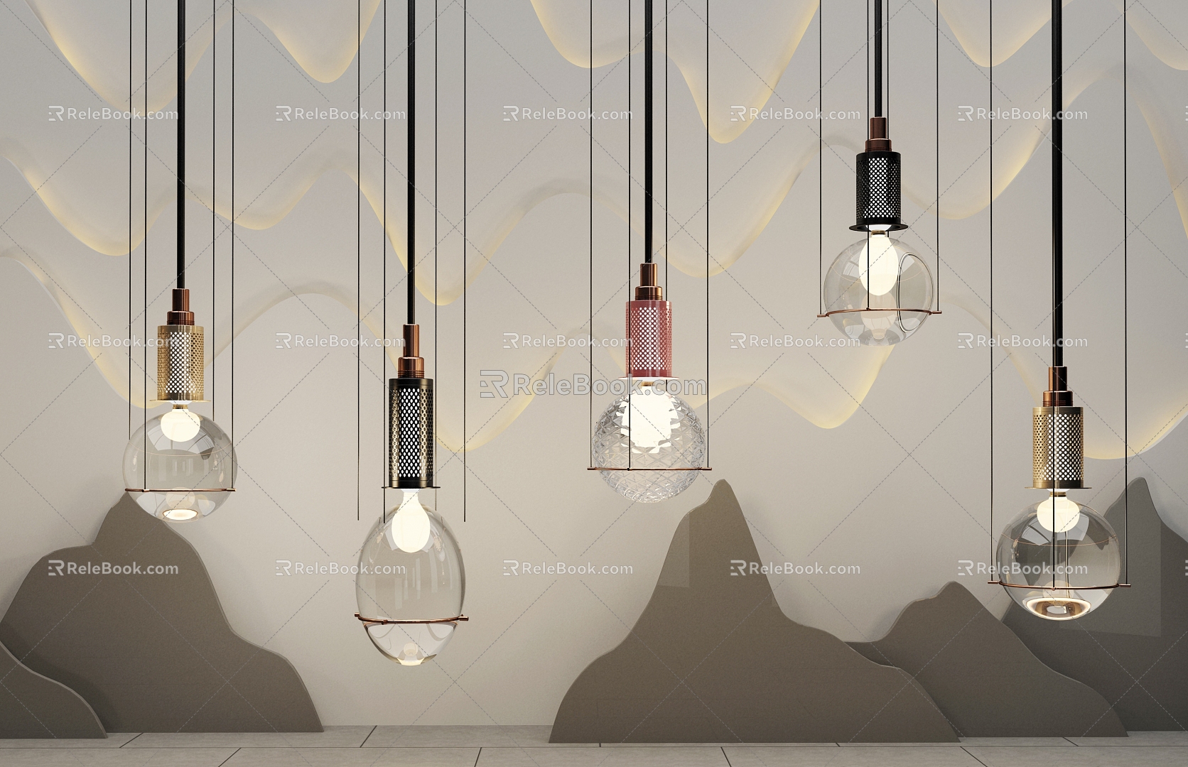 New Chinese Chandelier Combination 3d model