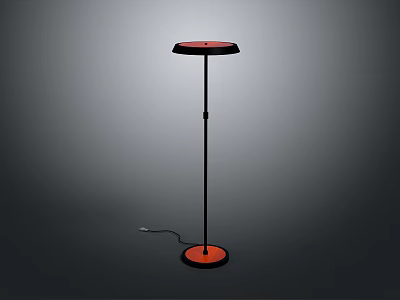 Modern Floor Lamp With Red Shade Black Pole Red Base And Power Cord 3d model