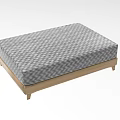 Double Bed Design with Gray and White Checkerboard Mattress and Light Wooden Frame