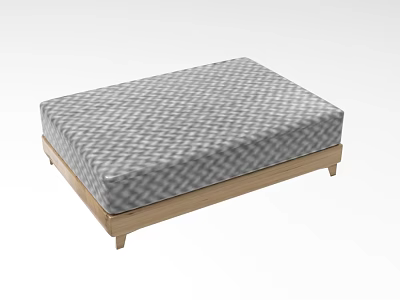 Double Bed Design with Gray and White Checkerboard Mattress and Light Wooden Frame 3d model