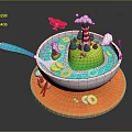 Vibrant Food Bowl Featuring Blue Spoon Orange Plate Green Island Colorful Rings And Red Airplane