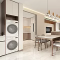 Modern Living and Dining Room With TV Wall Light Sofa And Floor to Ceiling Windows