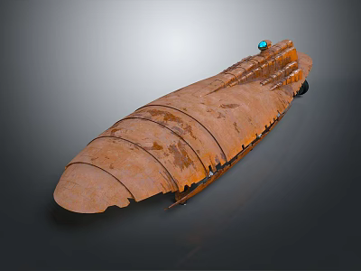 Long Rusted Mechanical Structure With Layered Plates Blue Sphere And Orange Components 3d model