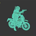 Detailed Military Motorcycle With Soldier in Green Uniform Riding And Holding Gun