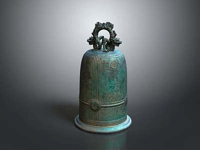 Ancient Bronze Bell With Intricate Carvings And Decorative Top Ring 3d model