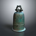 Ancient Bronze Bell With Intricate Carvings And Decorative Top Ring